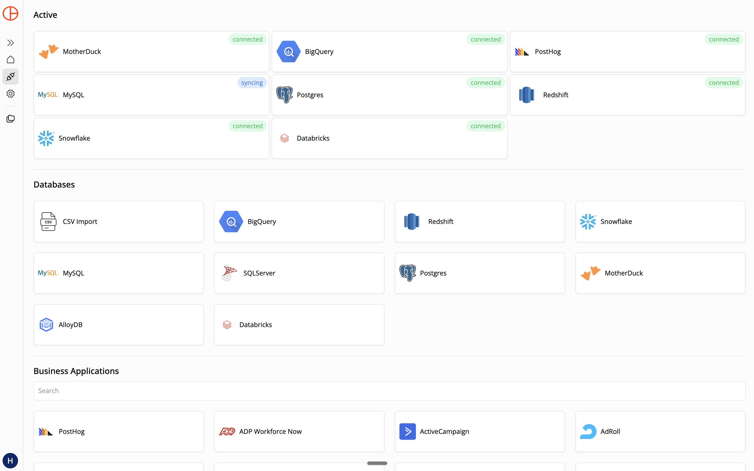 BigQuery connection setup screen