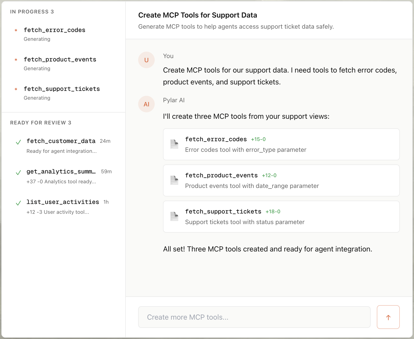 AI-powered MCP tool creation interface in Pylar
